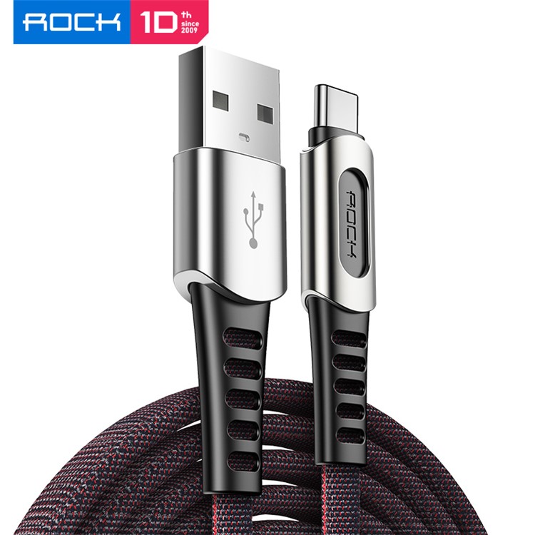 Cable De Carga De Sincronización De Datos USB Tipo C De ROCK M8 Tejido 1.0M Para Samsung Huawei - Negro-1