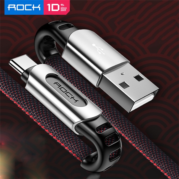 Cable De Carga De Sincronización De Datos USB Tipo C De ROCK M8 Tejido 1.0M Para Samsung Huawei - Negro-2