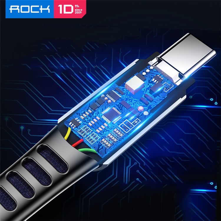 Cable De Carga De Sincronización De Datos USB Tipo C De ROCK M8 Tejido 1.0M Para Samsung Huawei - Negro-3