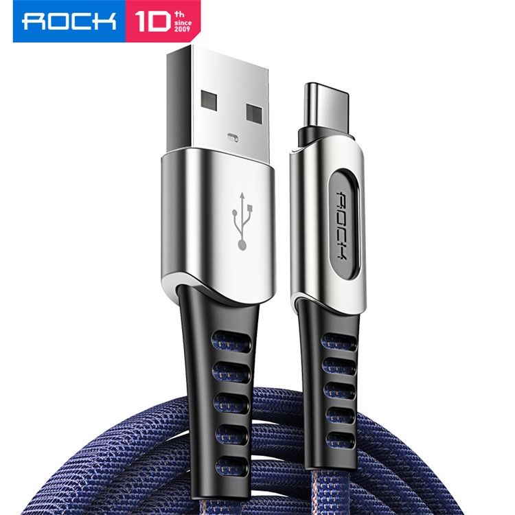 ROCK M8 Gewebtes Muster 1.0M Typ-C USB-Daten-Sync-Ladekabel Für Samsung Huawei - Blau-1
