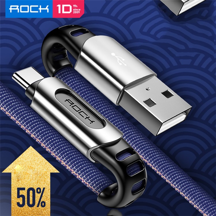 ROCK M8 Gewebtes Muster 1.0M Typ-C USB-Daten-Sync-Ladekabel Für Samsung Huawei - Blau-2