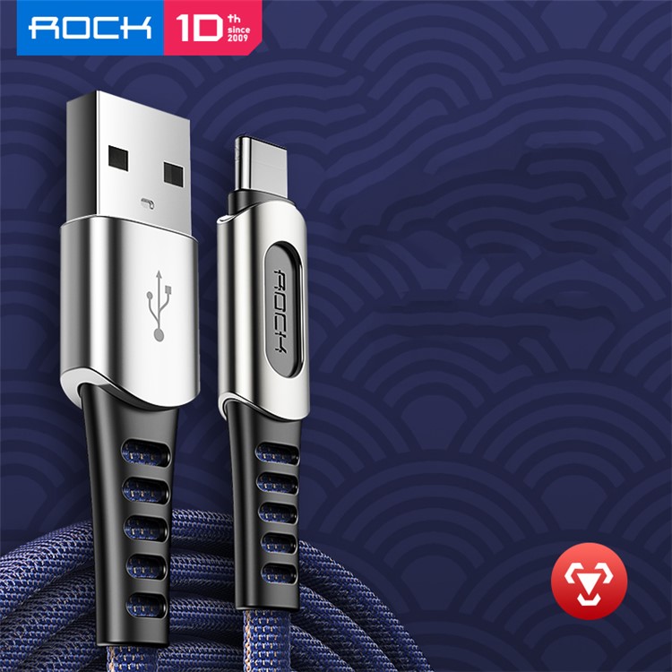 ROCK M8 Gewebtes Muster 1.0M Typ-C USB-Daten-Sync-Ladekabel Für Samsung Huawei - Blau-3