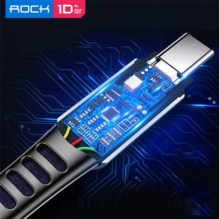 ROCK M8 Gewebtes Muster 1.0M Typ-C USB-Daten-Sync-Ladekabel Für Samsung Huawei - Blau-4