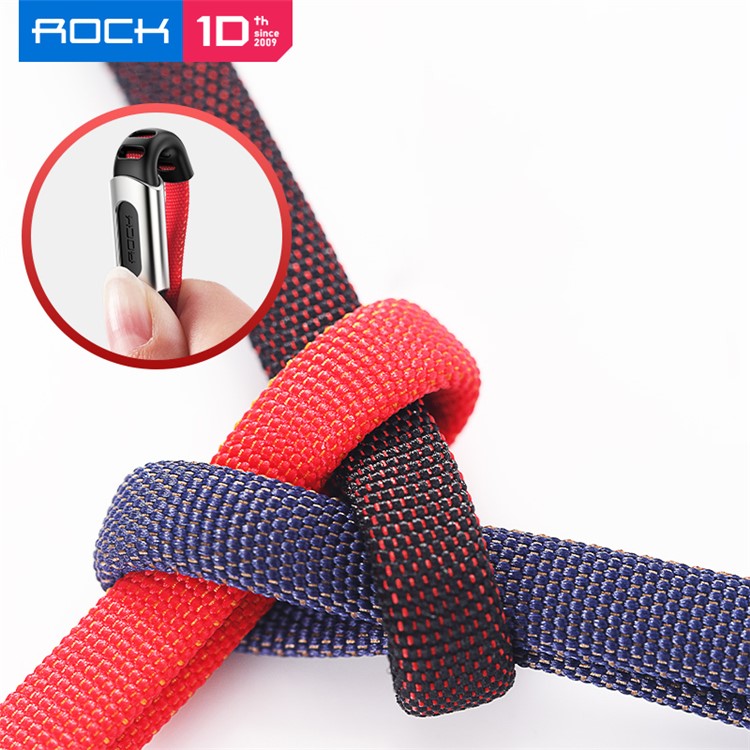 ROCK M8 Gewebtes Muster 1.0M Typ-C USB-Daten-Sync-Ladekabel Für Samsung Huawei - Blau-7