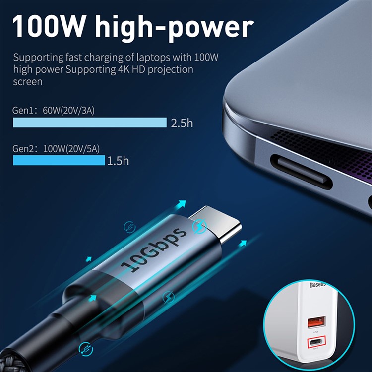 BASEUS Typ-C Multifunktions-USB-Kabel PD3.1 Gen2 (10 Gbit / S) 100 W (20 V / 5 A) 1 M Unterstützt 4K HD-Projektion - Dunkelgrau / Schwarz-5