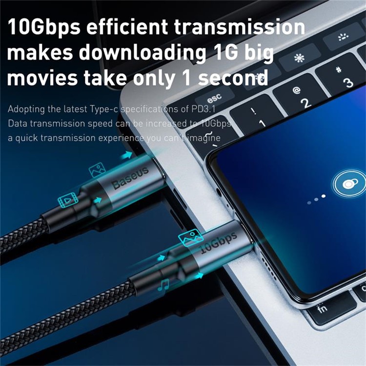 BASEUS Typ-C Multifunktions-USB-Kabel PD3.1 Gen2 (10 Gbit / S) 100 W (20 V / 5 A) 1 M Unterstützt 4K HD-Projektion - Dunkelgrau / Schwarz-6
