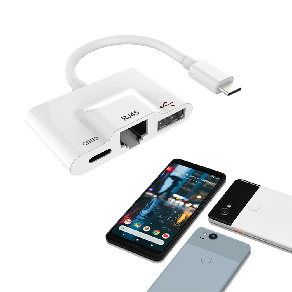 Type-C to RJ45 Ethernet OTG Adapter Wired LAN Card Ethernet USB OTG HUB HD Video Adapter - White-2