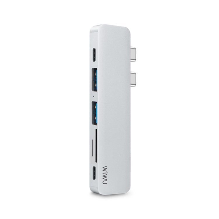 WIWU T8 7-in-1 Type-C Hub Adapter with 2 x USB3.0 + 1 x SD + 1 x TF + 1 x HDMI + 2 x Type-C(PD) Ports - Silver-2