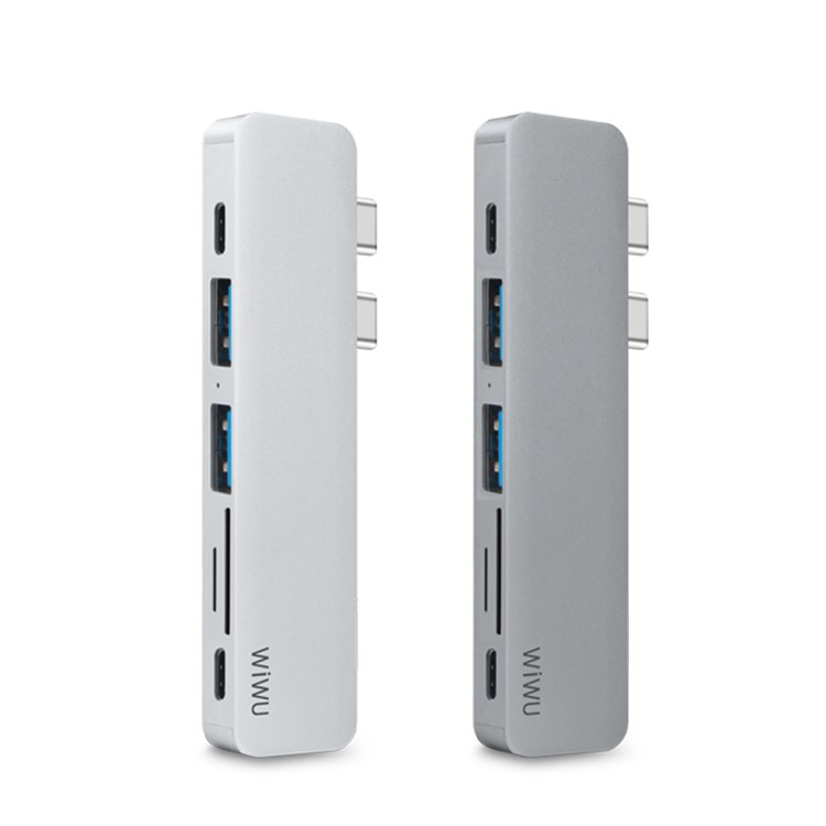 WIWU T8 7-in-1 Type-C Hub Adapter with 2 x USB3.0 + 1 x SD + 1 x TF + 1 x HDMI + 2 x Type-C(PD) Ports - Silver-6