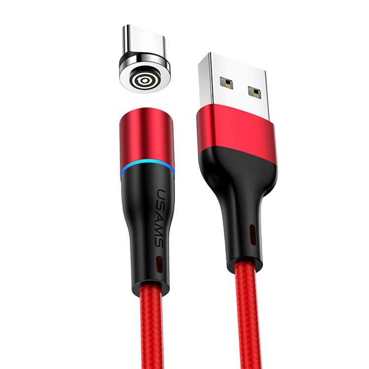 USAMS Nylon Braided Magnetic Type-C Charger Cable for Samsung Huawei Xiaomi - Red-2