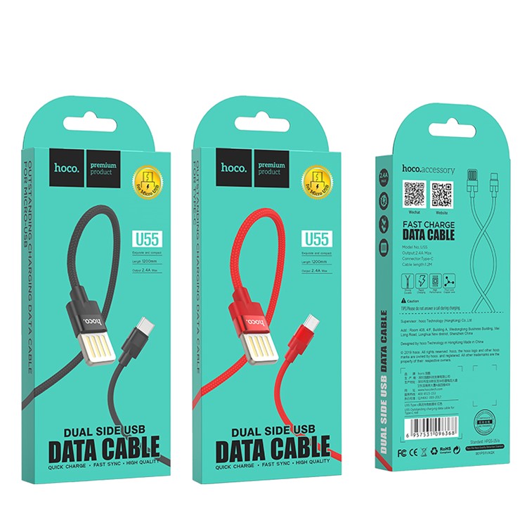 HOCO U55 Outstanding Charging Data Cable Type-C Cord for Samsung Huawei Xiaomi Etc. - Red-7