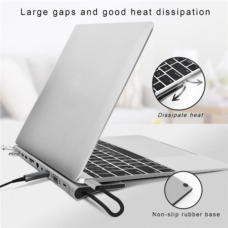 11-in-1 Docking USB-C to VGA HDMI Mini DP DisplayPort Ethernet 3 HUB TF SD Charger Card Reader Adapter-12