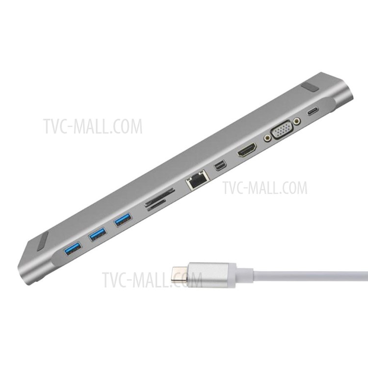 11-in-1 Docking USB-C to VGA HDMI Mini DP DisplayPort Ethernet 3 HUB TF SD Charger Card Reader Adapter-7