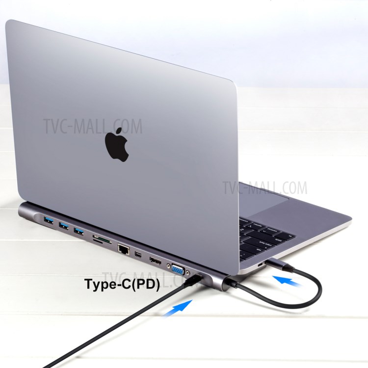 11-in-1 Docking USB-C to VGA HDMI Mini DP DisplayPort Ethernet 3 HUB TF SD Charger Card Reader Adapter - Grey-4