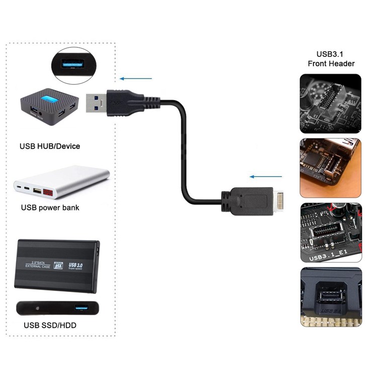 USB 3.1 Front Panel Header to USB 3.0 Type-A Male Extension Data Cable-11