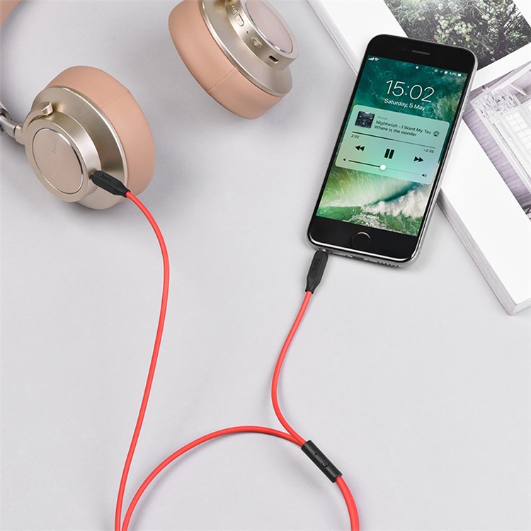 HOCO UPA11 3.5 mm Male to Male Stereo Audio Aux Cable with Microphone - Red-7