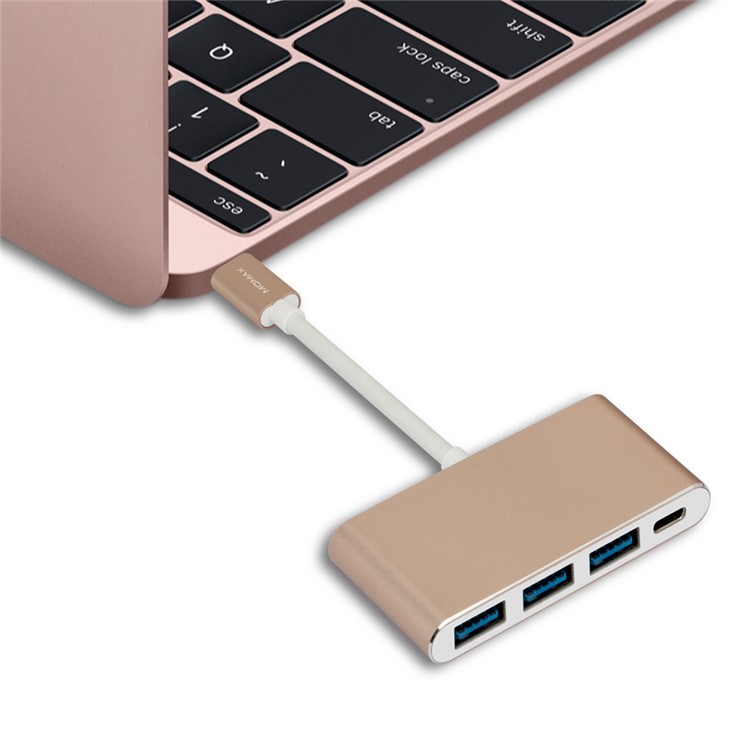 Momax 1-to-4 USB-C to USB 3.0 Type-c Multi-port Adapter - Champagne Gold-1