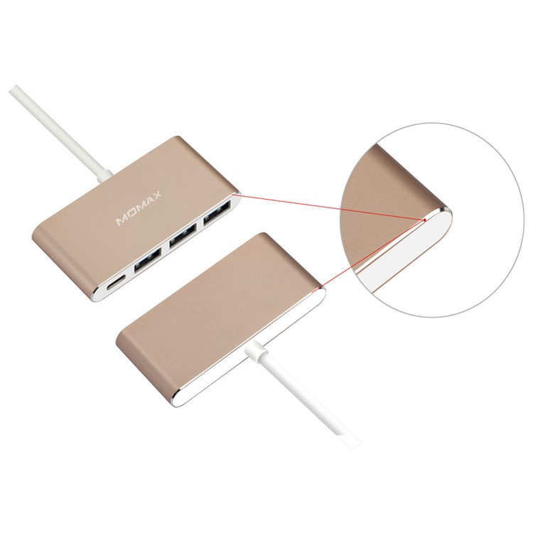 Momax 1-to-4 USB-C to USB 3.0 Type-c Multi-port Adapter - Champagne Gold-11