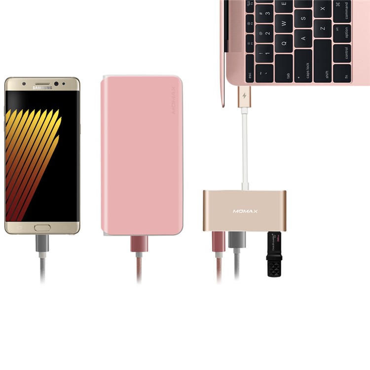 Momax 1-to-4 USB-C to USB 3.0 Type-c Multi-port Adapter - Champagne Gold-12