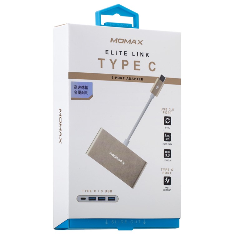 Momax 1-to-4 USB-C to USB 3.0 Type-c Multi-port Adapter - Champagne Gold-13