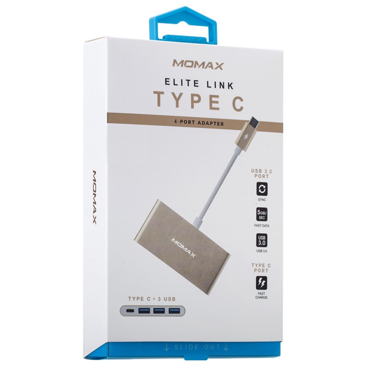 Momax 1-to-4 USB-C to USB 3.0 Type-c Multi-port Adapter - Champagne Gold-14