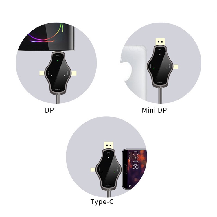 D65A 3-in-1 DP / Mini DP / USB-C to HDMI Adapter with HDMI Cable-11