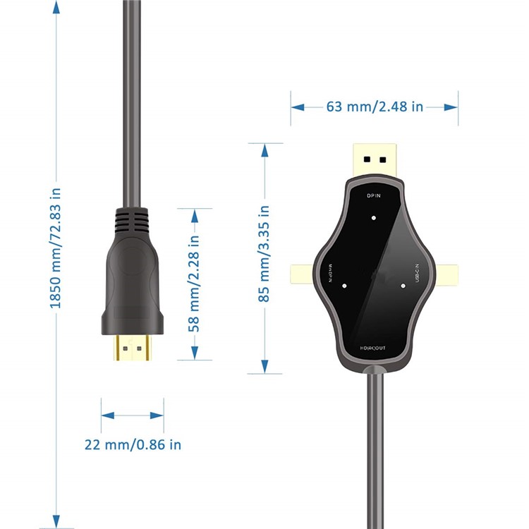 D65A 3-in-1 DP / Mini DP / USB-C to HDMI Adapter with HDMI Cable-2