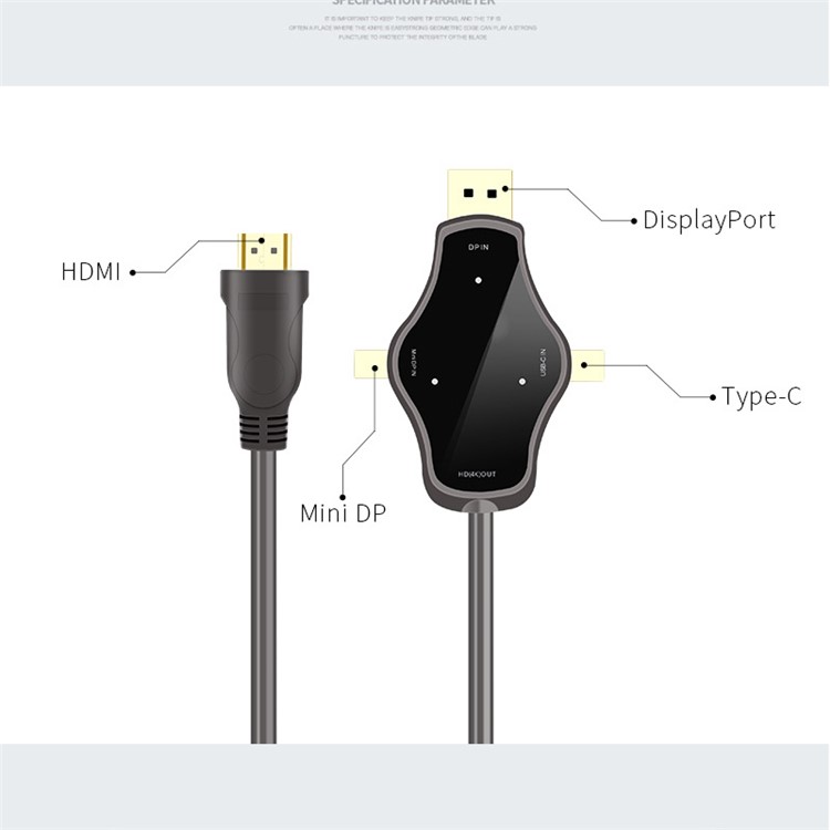 D65A 3-in-1 DP / Mini DP / USB-C to HDMI Adapter with HDMI Cable-5