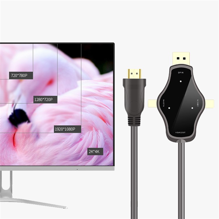 D65A 3-in-1 DP / Mini DP / USB-C to HDMI Adapter with HDMI Cable-7