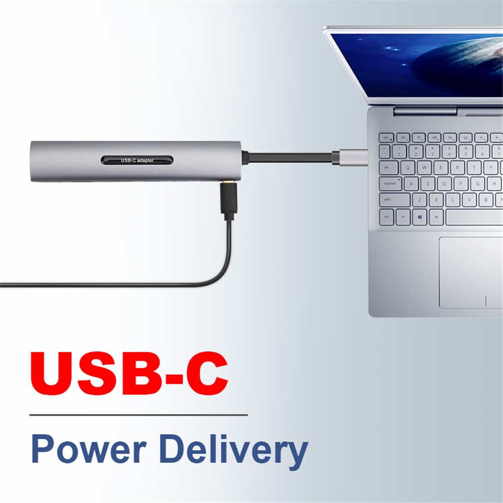 USB C Dock Station Thunderbolt 3 Type-C to HDMI VGA USB TF SD Card with 3.5 AUX Audio Jack HD Converter Adapter for Macbook pro - Silver-6