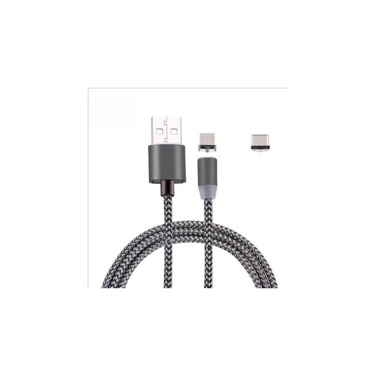 Nylon Braided Cable USB Sync Charger Cable with 2 Magnetic Connectors Micro USB & Type-C-1