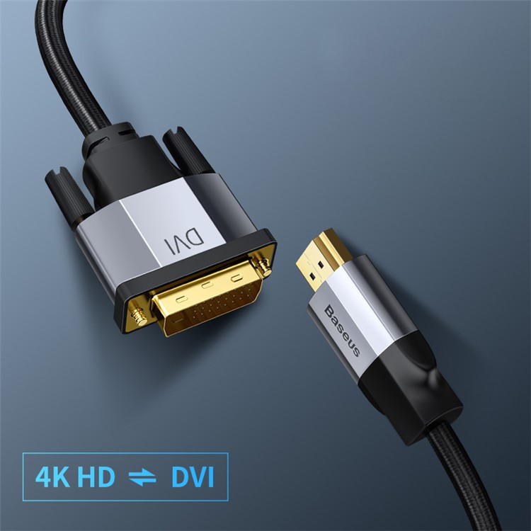 BASEUS Visueller Genuss Serie DVI-auf-HDMI-Kabel Zwei-Wege-4K HDMI-auf-DVI-Adapter Konverter DVI-D-Videokabel 1m - Dunkelgrau-8