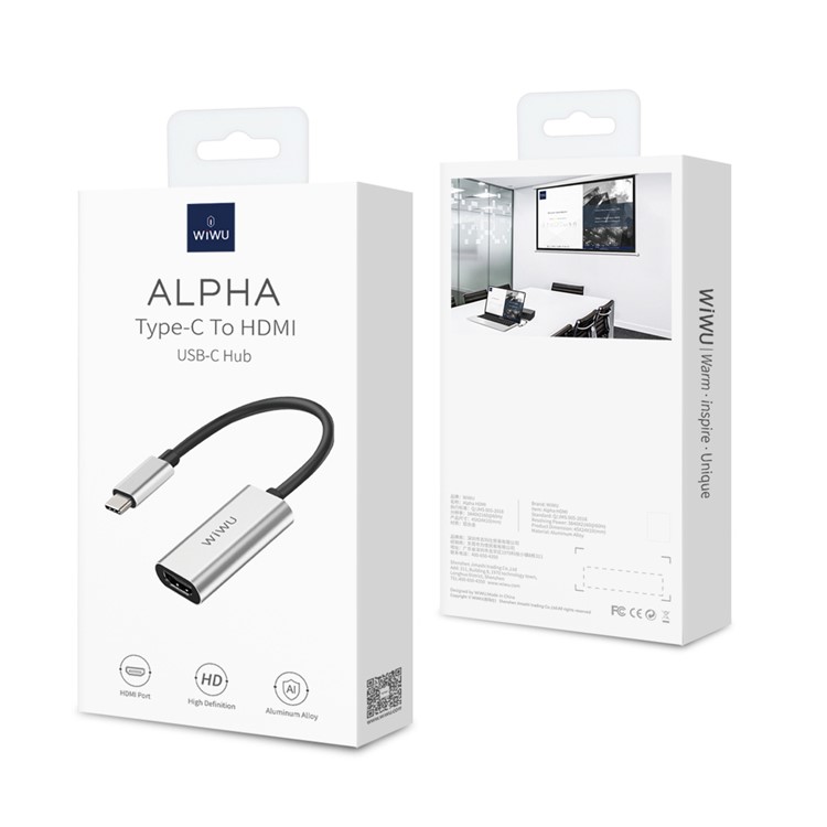 WIWU ALPHA Type-C to HDMI Adapter USB-C HUB Aluminum Alloy Connector Cable 110mm-7