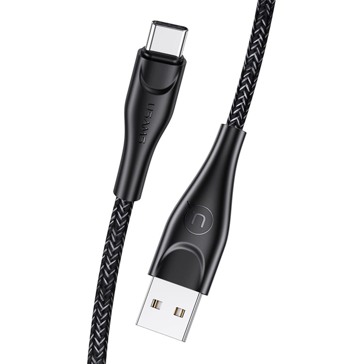 USAMS 1M Nylon Tracked Type-C USB Data Sync Charger Cable Para Samsung Huawei Xiaomi - Negro