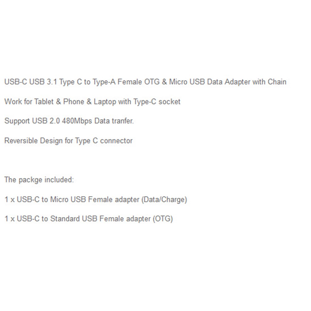 USB 3.1 USB-C Type-C to Type-A Female OTG & Micro USB Data Adapter with Chain for Tablet & Phone & Laptop-12