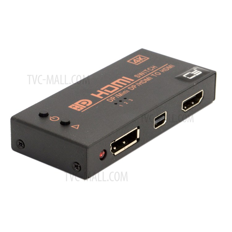 Dual HDMI & Mini DP DisplayPort IN to HDMI OUT Switch Switcher Selector 3 in 1 HDTV 1.4 4K-1