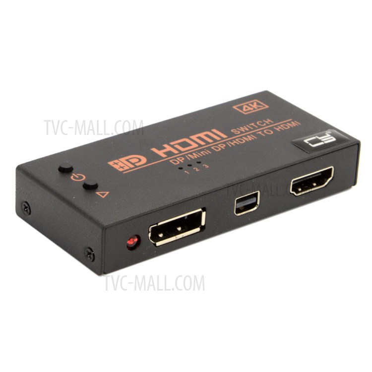 Dual HDMI & Mini DP DisplayPort IN to HDMI OUT Switch Switcher Selector 3 in 1 HDTV 1.4 4K-7
