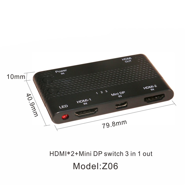 Dual HDMI & Mini DP DisplayPort in to HDMI out 3 in 1 Switcher Selector HDTV 1.4 1080P for Macbook-7