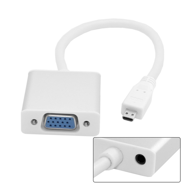 Micro HDMI Source to VGA & 3.5mm Outputs Stereo Audio Cable Converter for HDTV PC 1080P - Silver Shell-2