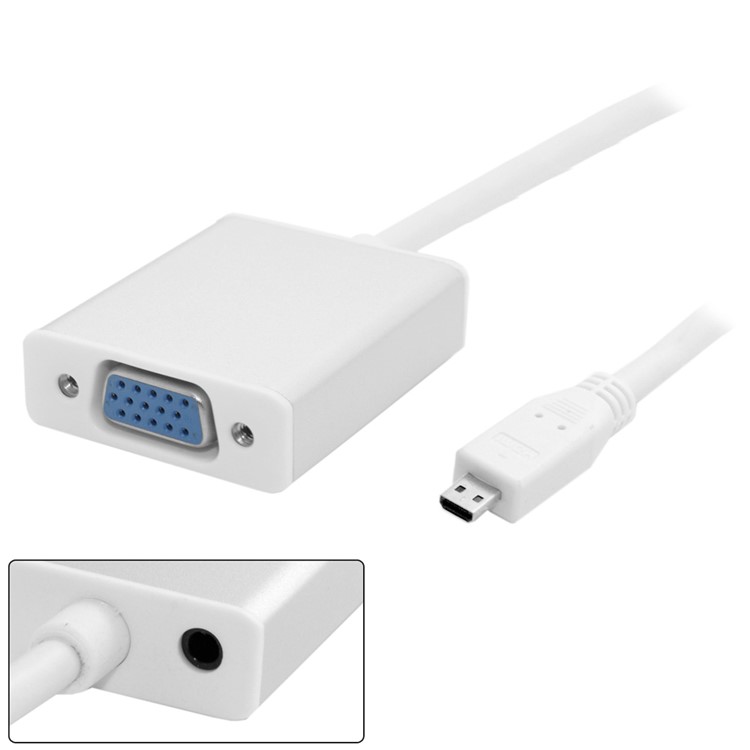 Micro HDMI Source to VGA & 3.5mm Outputs Stereo Audio Cable Converter for HDTV PC 1080P - Silver Shell-3