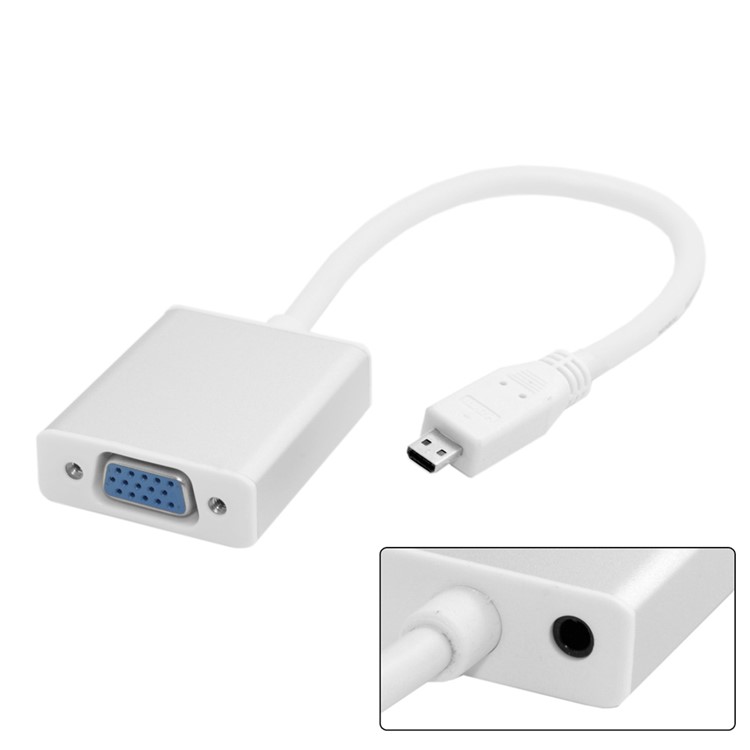Micro HDMI Source to VGA & 3.5mm Outputs Stereo Audio Cable Converter for HDTV PC 1080P - Silver Shell-4