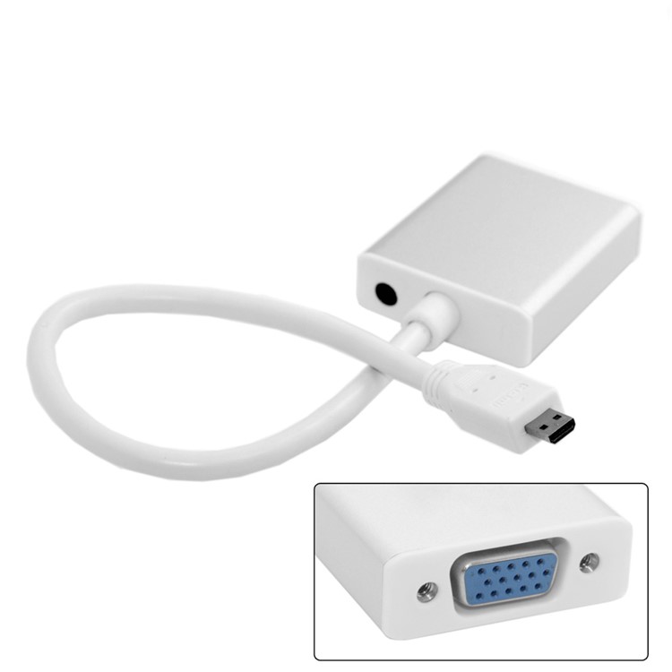 Micro HDMI Source to VGA & 3.5mm Outputs Stereo Audio Cable Converter for HDTV PC 1080P - Silver Shell-5