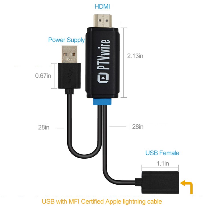 PTVwire CA01F IOS Screen Mirroring HDMI 1080P Adapter Cable for iPhone 7/iPad Pro Etc-2