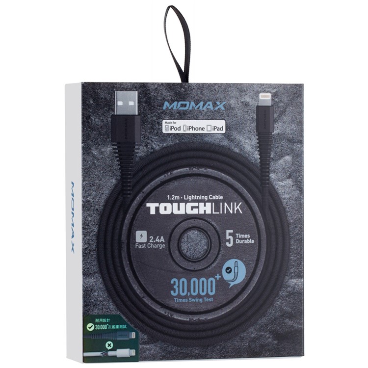 MOMAX MFI Woven Pattern Lightning 8pin USB Data Sync Charging Cable for iPhone iPad iPod - Black-6