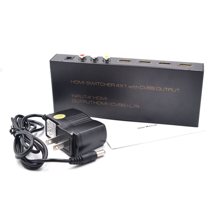 4x1 HDMI Switcher 4 Input 1 Output with CVBS Output - US Plug-1