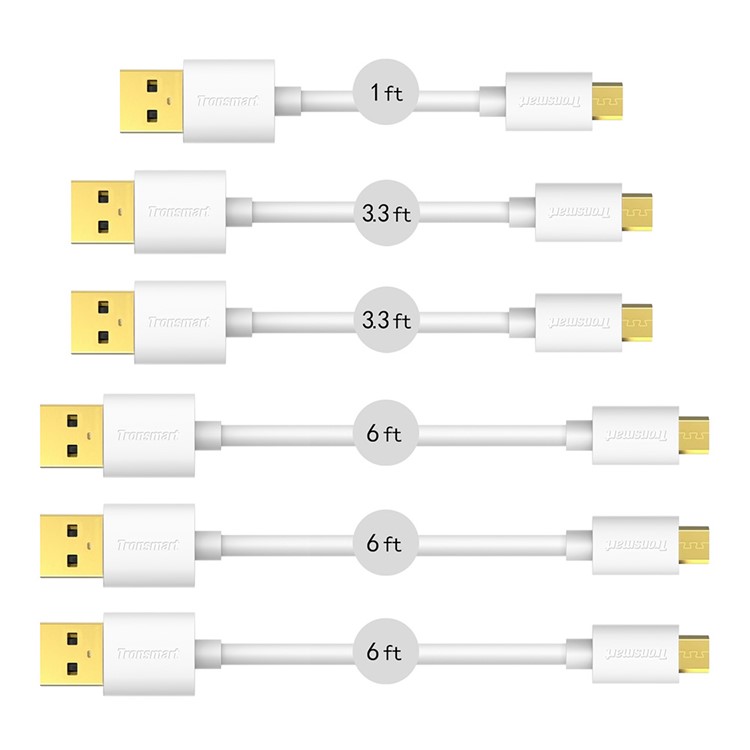 TRONSMART MUPP9 6Pcs/Lot Micro USB Data Sync Charge Cables with Gold-plated Connectors for Samsung LG Etc - White-1