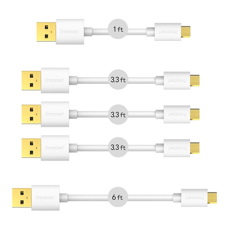 5Pcs/Lot TRONSMART MUPP7 Micro USB Data Sync Charge Cables (0.3M + 3 x 1M + 1.8M) - White-1