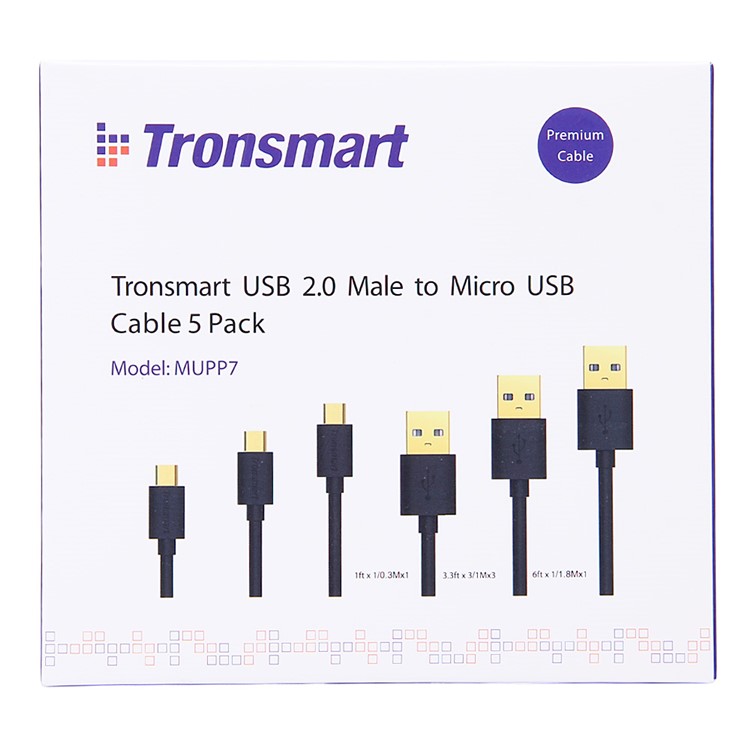 5Pcs/Lot TRONSMART MUPP7 Micro USB Data Sync Charge Cables (0.3M + 3 x 1M + 1.8M) - White-8