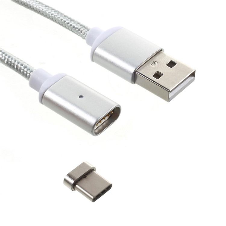 1M Woven Pattern Magnetic Type-C USB Data Charging Cable - Silver-1