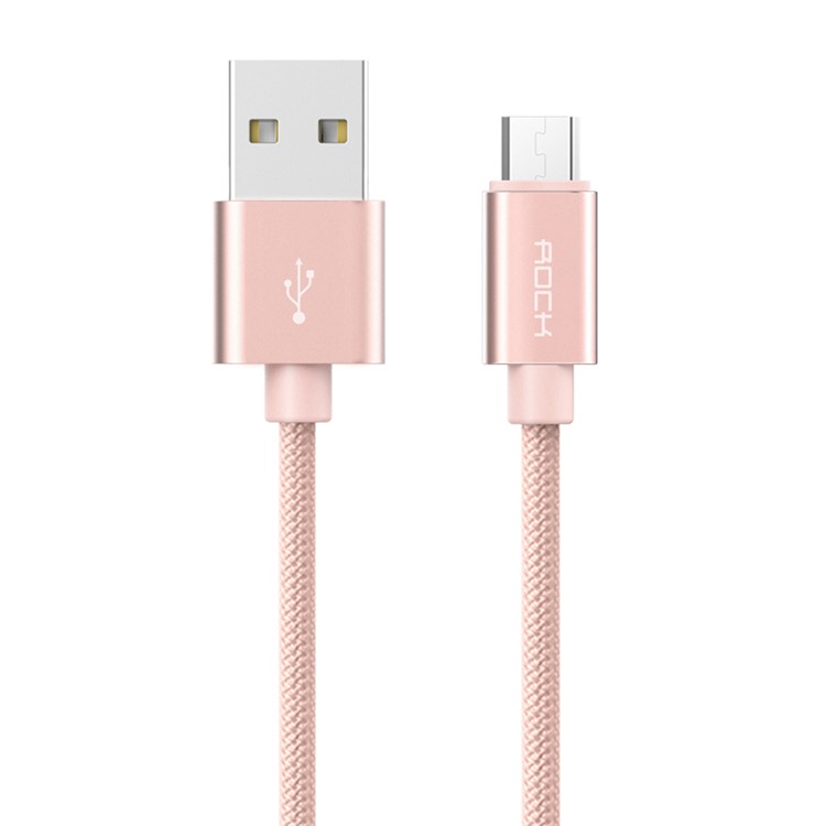 ROCK 5V 2.1A Micro USB Data Sync Charging Braided Cable 1m for Android Phone - Rose Gold-1